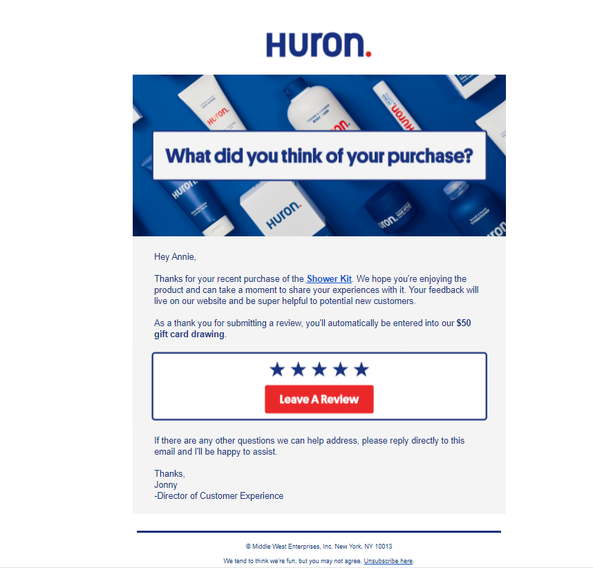 Huron Review Request Email