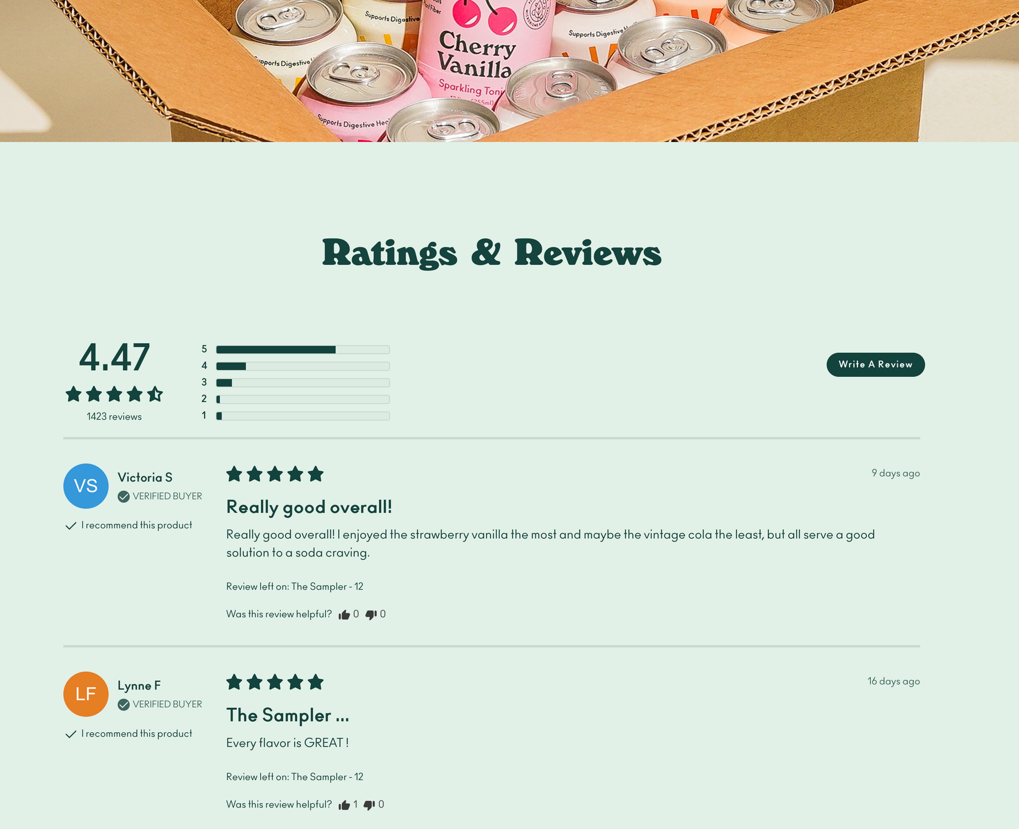 Reviews on Olipop's "The Sampler" variety pack - desktop view