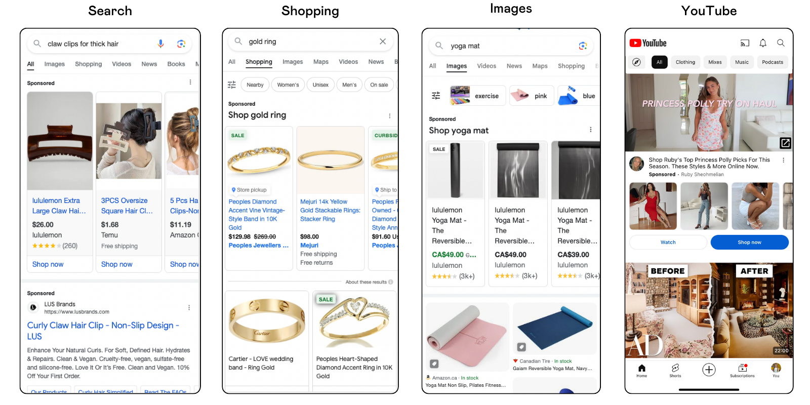 Example of where Google Shopping Ads are displayed