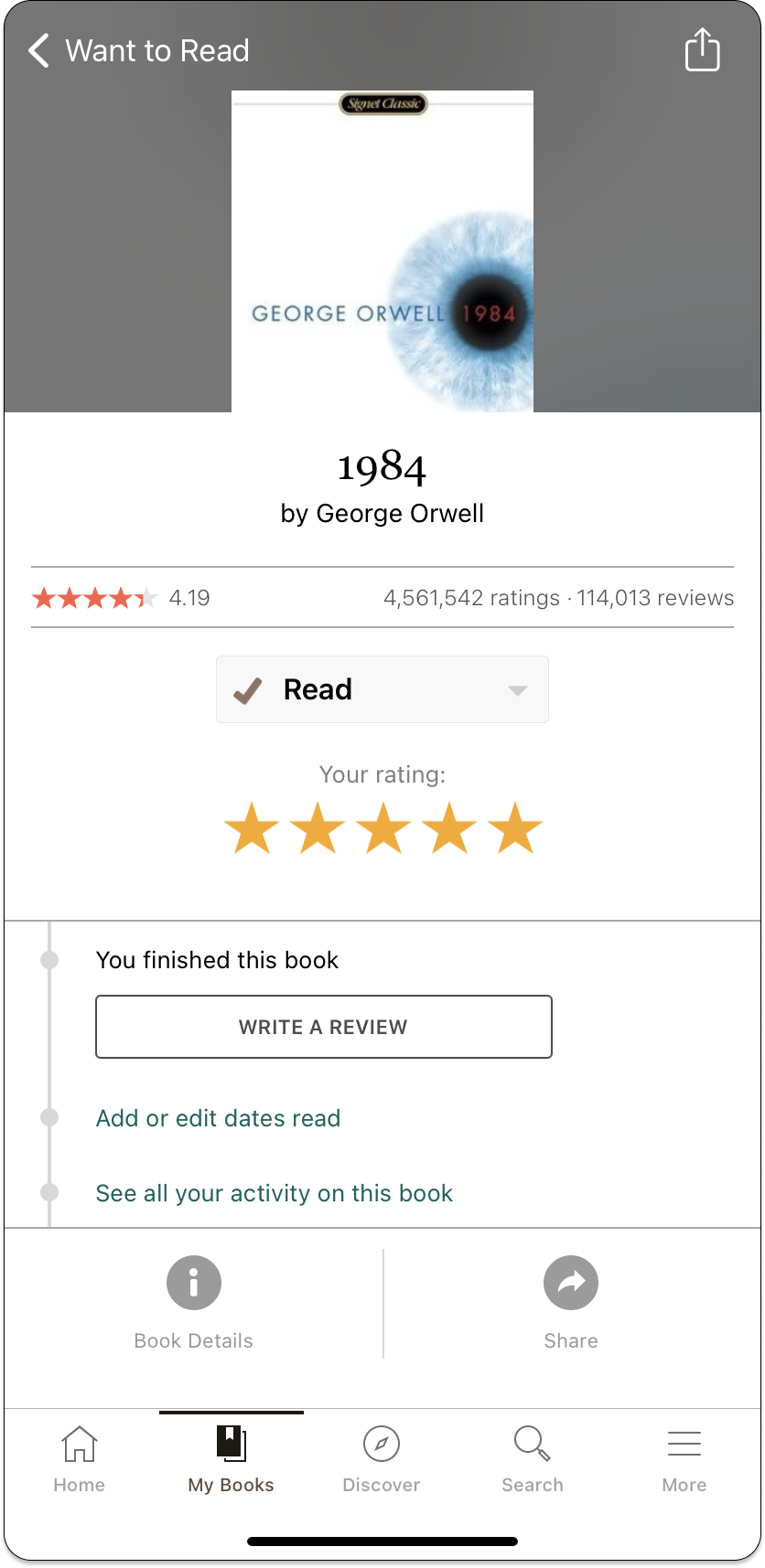 Marking a book as read in Goodreads