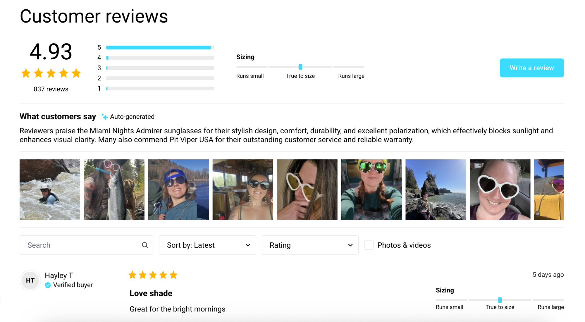 The Miami Nights Admirer PDP on Pit Viper with reviews displayed - desktop view